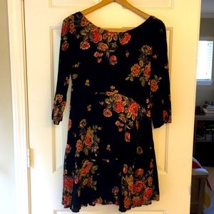 Free People lined black floral mini dress size Medium